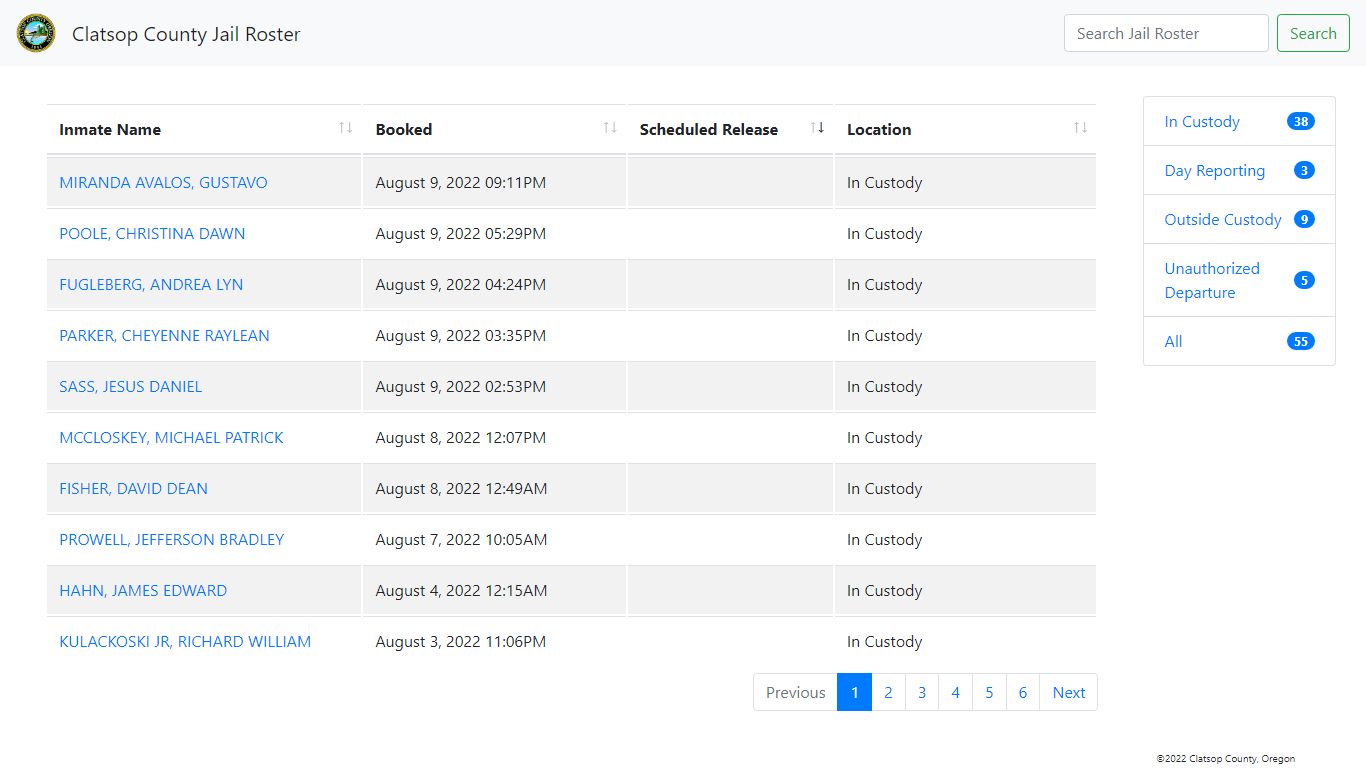 Clatsop County Jail Roster