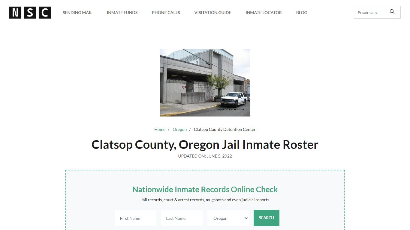 Clatsop County, Oregon Jail Inmate Roster